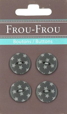Carte 4 boutons Frou-Frou Etoiles Gris foncé 18mm