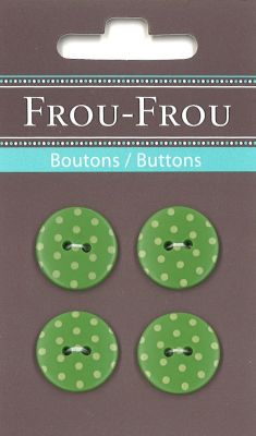 Carte 4 boutons Frou-Frou Pois Vert pomme 18mm