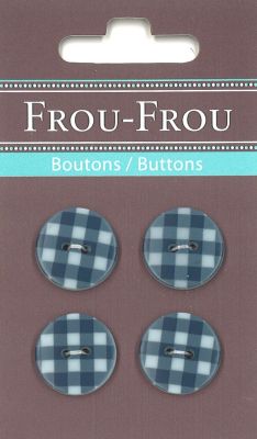 Carte 4 boutons Frou-Frou Vichy Bleu Gris 18mm