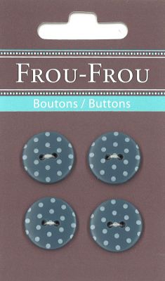 Carte 4 boutons Frou-Frou Pois Bleu Gris 18mm