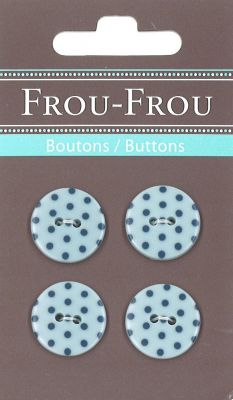 Carte 4 boutons Frou-Frou Pois Bleu layette 18mm