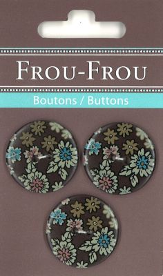 Carte de 4 Boutons Frou-Frou Fleuris 25 mm Chocolat