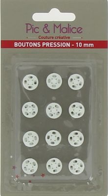 12 boutons pression nylon blancs 10mm