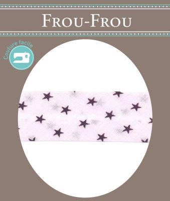 Biais Frou-Frou 20mm tissu Etoiles Rose clair -
