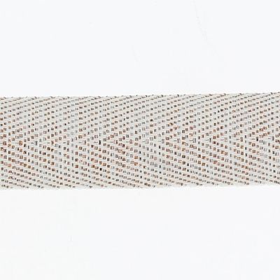 Ruban 15mm Tissé blanc et fil Brillant cuivré  - Bobine de 25 mètres