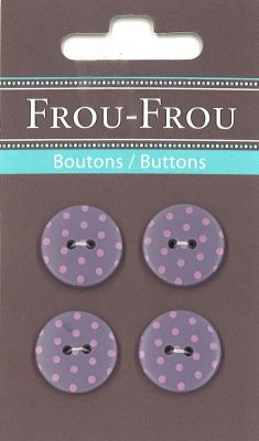 Carte 4 boutons Frou-Frou Pois Violet clair 18mm