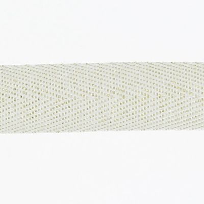 Ruban 15mm Tissé blanc et fil Brillant Doré  - Bobine de 25 mètres
