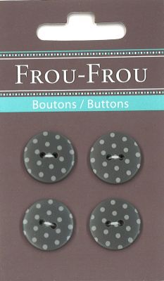 Carte 4 boutons Frou-Frou Pois Gris foncé 18mm