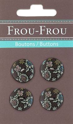 Carte de 4 Boutons Frou-Frou Fleuris 18 mm Chocolat