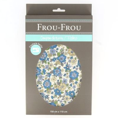 Grand Coupon Tissu 100% Coton Fleuri Frou-Frou 150x110cm Bleu Intense