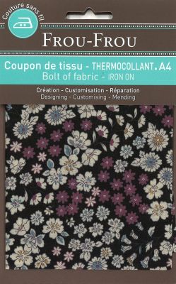 Tissu thermocollant A4 Frou-Frou Fleuri Noir