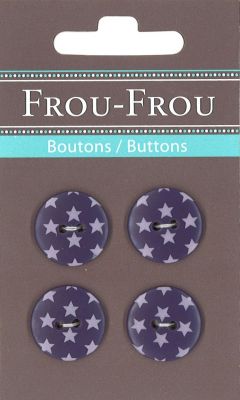 Carte 4 boutons Frou-Frou Etoiles Violet foncé 18mm