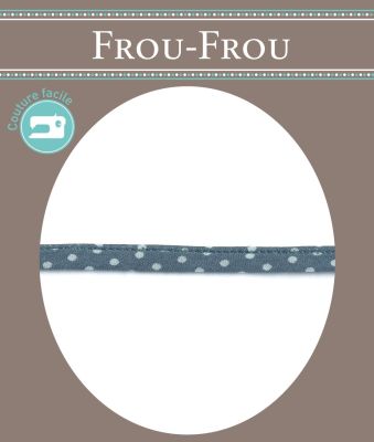 Frou-Frou Cordon Spaghetti 7mm tissu Pois Bleu Gris -