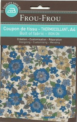 Tissu thermocollant A4 Frou-Frou Fleuri Bleu