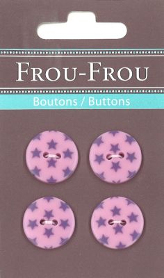 Carte 4 boutons Frou-Frou Etoiles Parme clair 18mm
