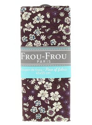 Coupon Tissu 100% Coton Fleuri Frou-Frou 45x55cm Prune Délicate