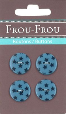 Carte 4 boutons Frou-Frou Etoiles Bleu 18mm