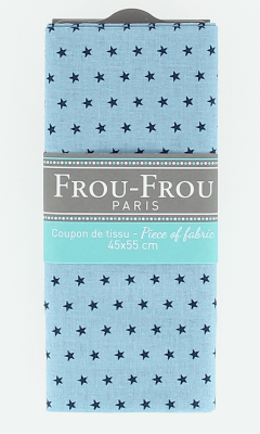 Coupon Tissu 100% Coton Etoile Frou-Frou 45x55cm Bleu Intense