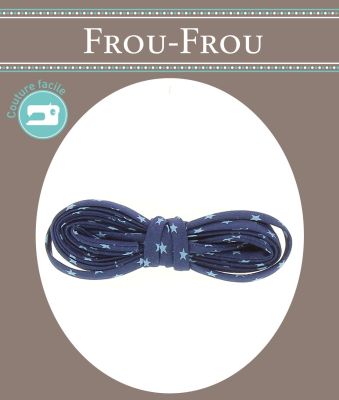 Frou-Frou Cordon Spaghetti 7mmx2m Tissu Etoiles Bleu foncé