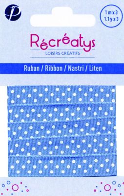 Récréatys - Ruban gros grain Pois 10mmx1m Bleu ciel