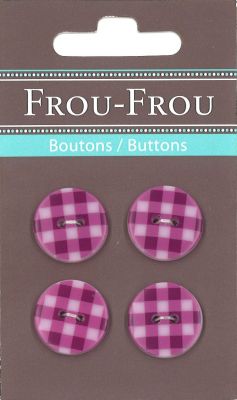 Carte 4 boutons Frou-Frou Vichy Rose Camélia 18mm