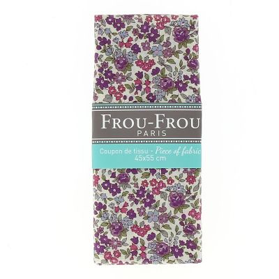 Coupon Tissu 100% Coton Fleuri Frou-Frou 45x55cm Prune Délicate