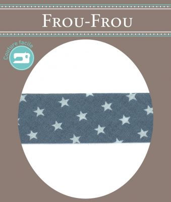 Biais Frou-Frou 20mm tissu ETOILES Bleu Gris -