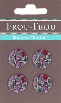 Carte de 4 Boutons Frou-Frou Fleuris 18 mm Rose des Indes