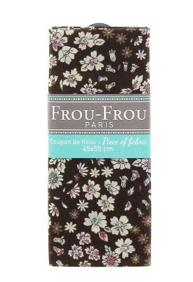 Coupon Tissu 100% Coton Fleuri Frou-Frou 45x55cm Chocolat