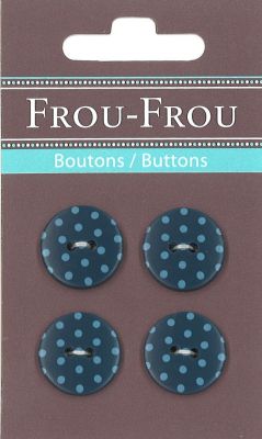 Carte 4 boutons Frou-Frou Pois Bleu foncé 18mm