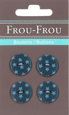 Carte 4 boutons Frou-Frou Etoiles Bleu foncé 18mm