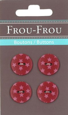 Carte 4 boutons Frou-Frou Etoiles Rouge 18mm