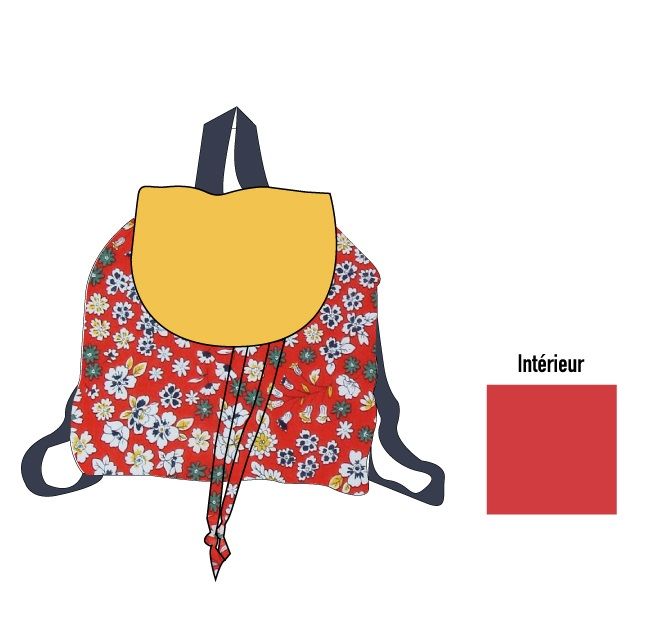 Kit Couture DIY Frou-Frou - LE SAC A DOS ENFANT Fleuri Rouge vif